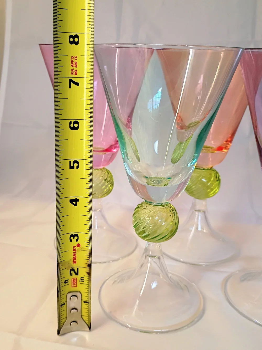 Set Of 4 SOUTHERN LIVING Ball Stem Water SOC3 Goblets: Purple Coral Aqua Rose